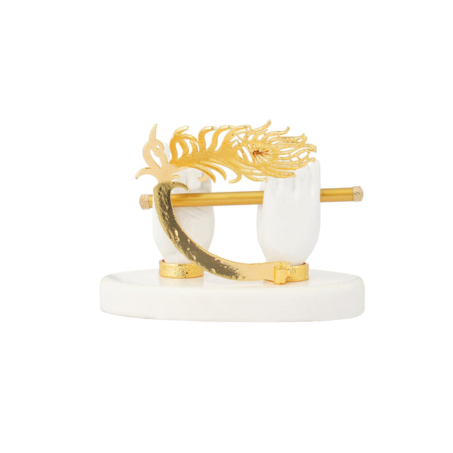 Krishna Hand Sculpture with Flute and Peacock Feather (4.25 Inch)