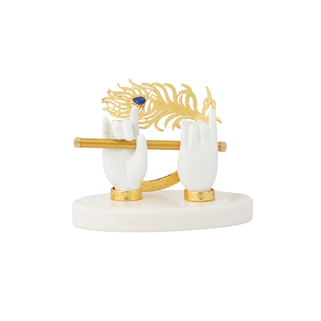 Krishna Hand Sculpture with Flute and Peacock Feather (4.25 Inch)