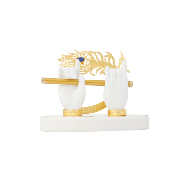 Krishna Hand Sculpture with Flute and Peacock Feather (4.25 Inch)