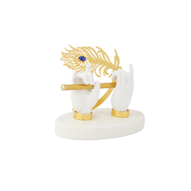 Krishna Hand Sculpture with Flute and Peacock Feather (4.25 Inch)