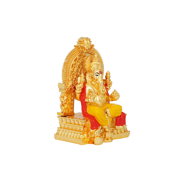 Divine Lord Ganesha Idol - 24K Gold Plated with Yellow & Red Attire
