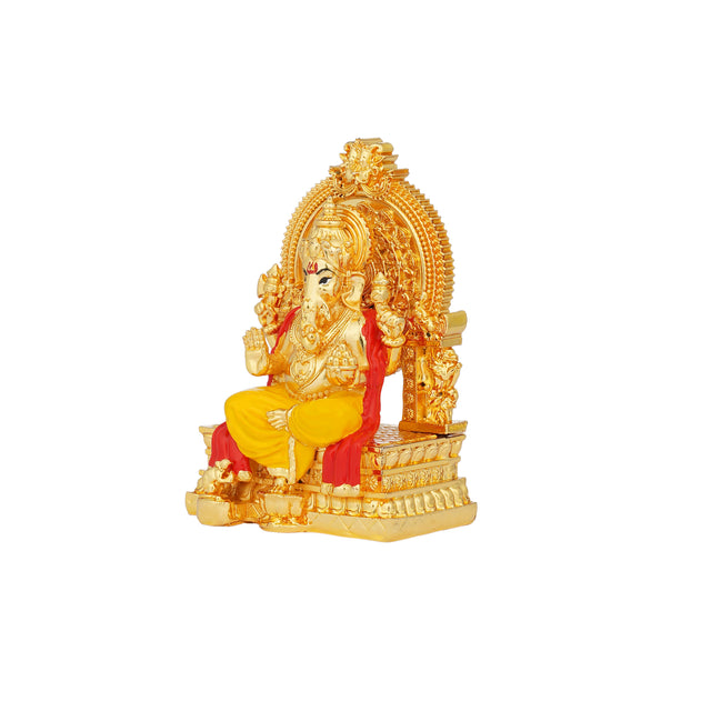 Divine Lord Ganesha Idol - 24K Gold Plated with Yellow & Red Attire