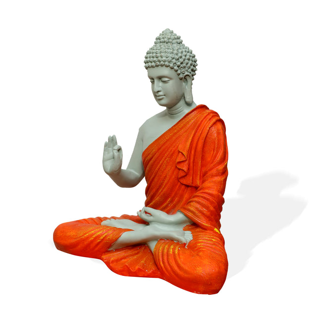 White & Orange Meditative Pose Buddha Statue