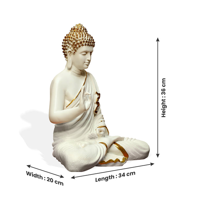 White & Gold Meditative Pose Buddha Statue