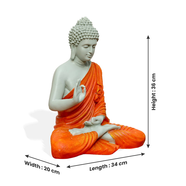 White & Orange Meditative Pose Buddha Statue
