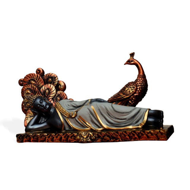 Reclining Buddha with Peacock Figurine