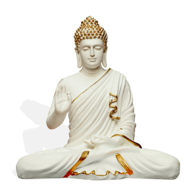White & Gold Meditative Pose Buddha Statue