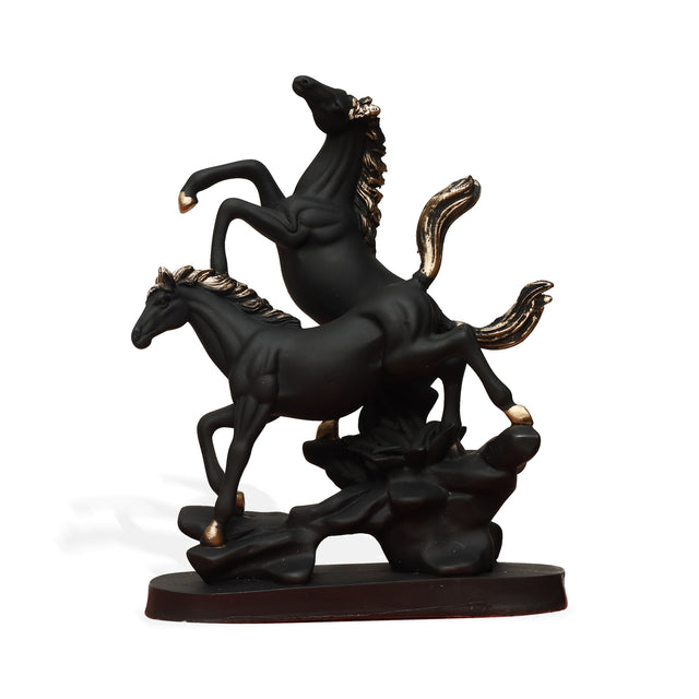 Dynamic Black Stallions Sculpture