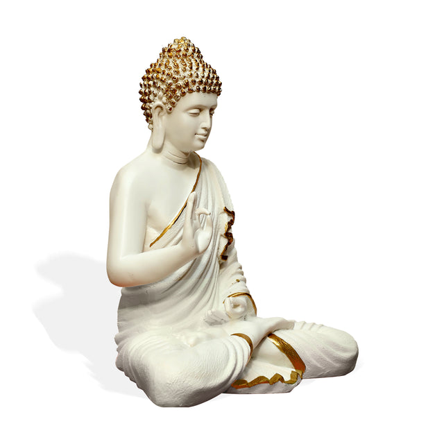 White & Gold Meditative Pose Buddha Statue