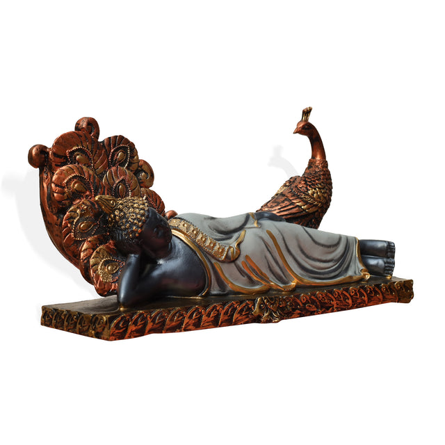Reclining Buddha with Peacock Figurine
