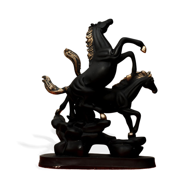 Dynamic Black Stallions Sculpture