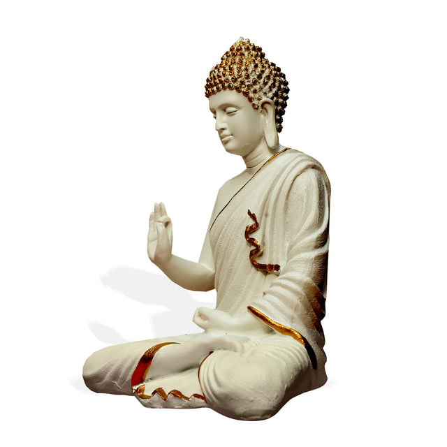 White & Gold Meditative Pose Buddha Statue