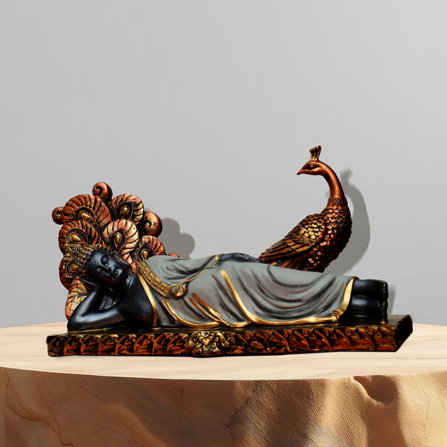 Reclining Buddha with Peacock Figurine