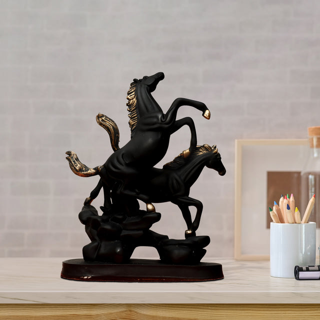 Dynamic Black Stallions Sculpture