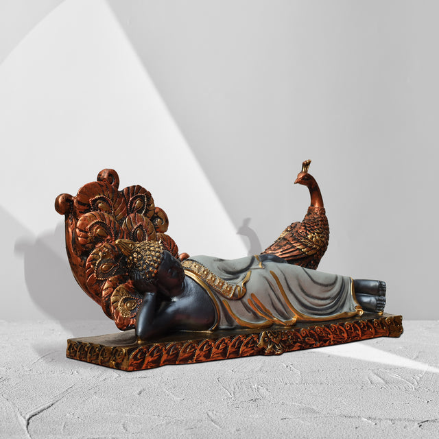 Reclining Buddha with Peacock Figurine