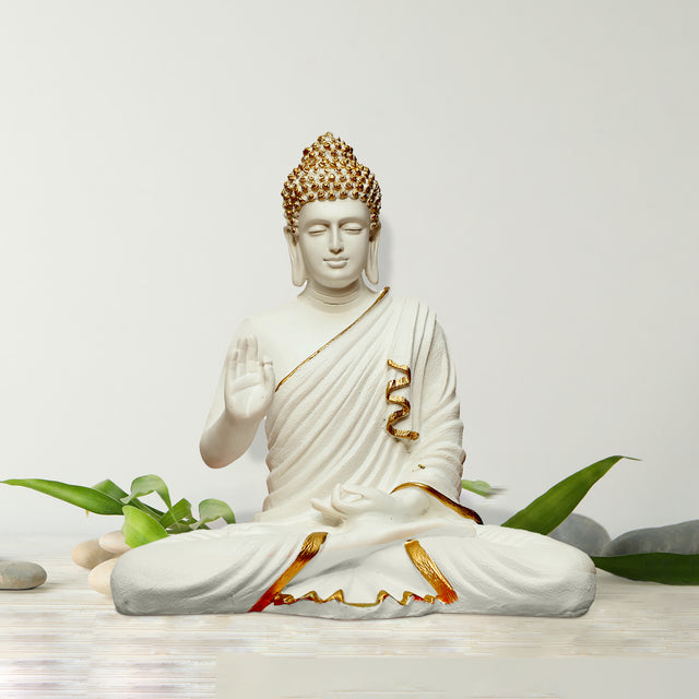 White & Gold Meditative Pose Buddha Statue