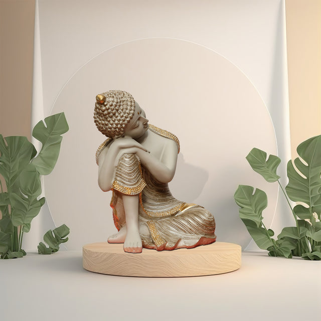 Resting Buddha Statue (Beige & Gold)