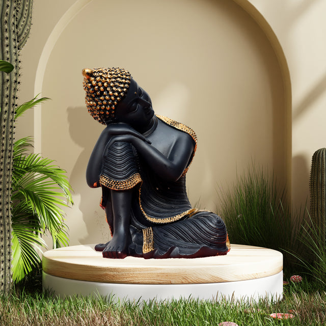 Resting Buddha Statue (Black & Gold)