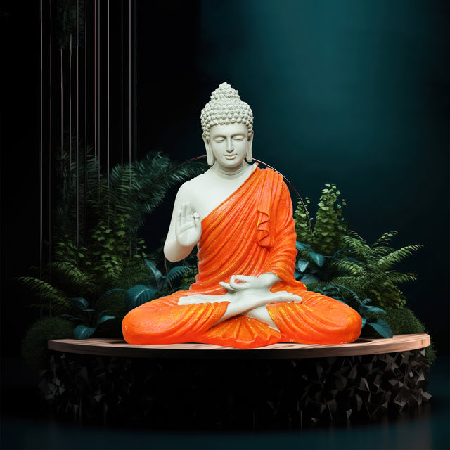 White & Orange Meditative Pose Buddha Statue