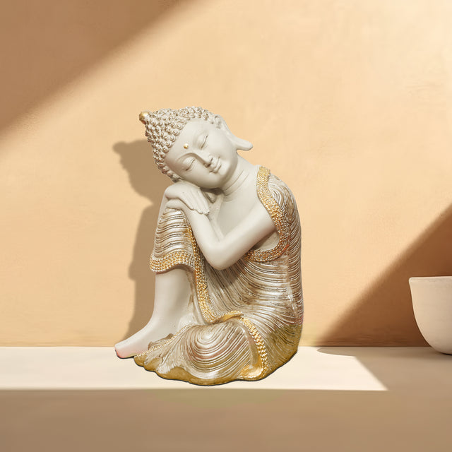 Resting Buddha Statue (Beige & Gold)