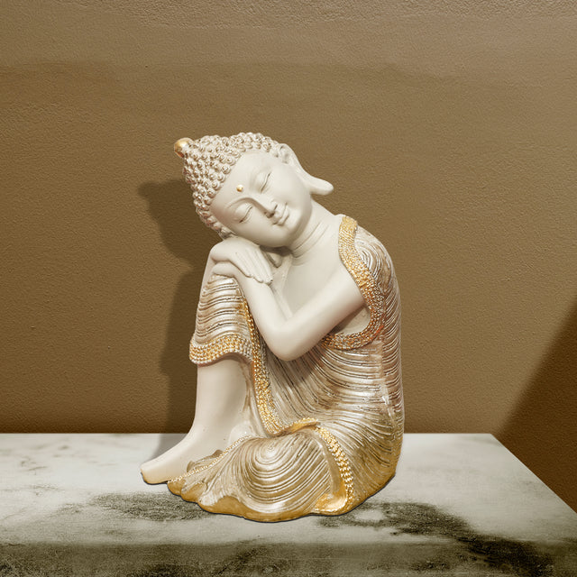 Resting Buddha Statue (Beige & Gold)