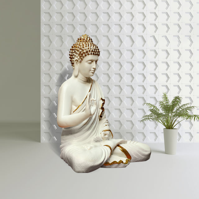 White & Gold Meditative Pose Buddha Statue