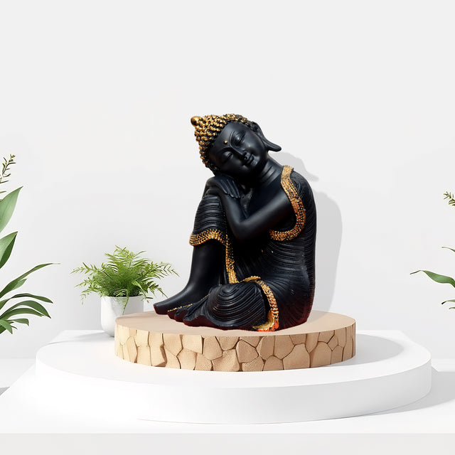 Resting Buddha Statue (Black & Gold)