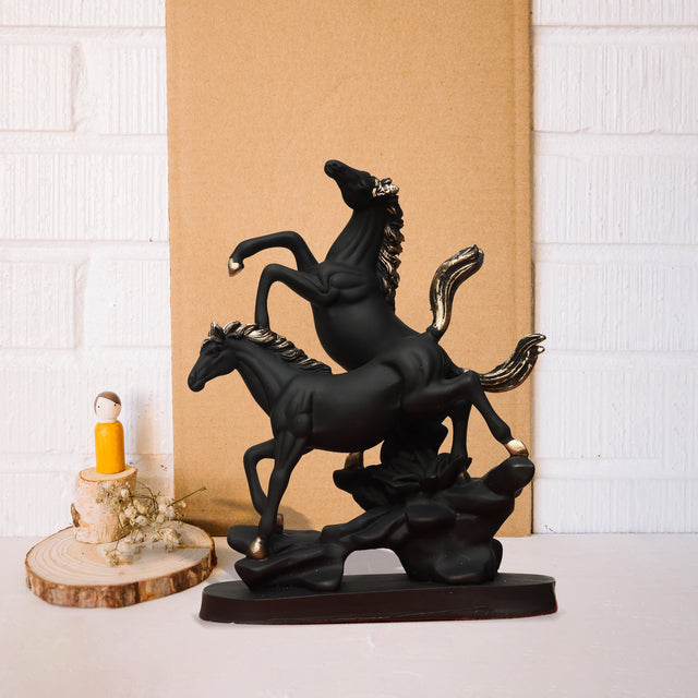 Dynamic Black Stallions Sculpture