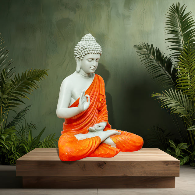White & Orange Meditative Pose Buddha Statue