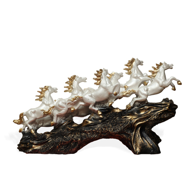 Eight White and Gold Running Horses Sculpture