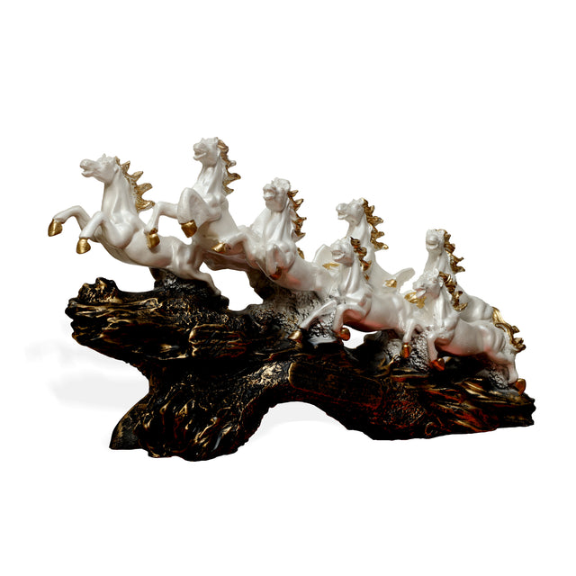 Eight White and Gold Running Horses Sculpture
