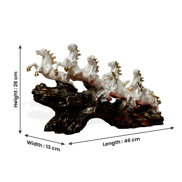 Eight White and Gold Running Horses Sculpture