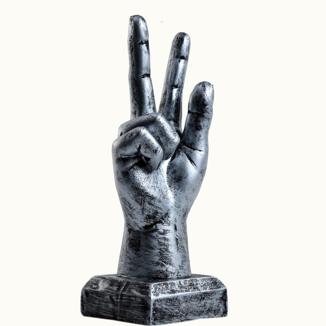 Silver Hand Sculpture with Victory Sign - Decowiser