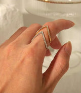 V-Shaped Ring with Crystal Accents