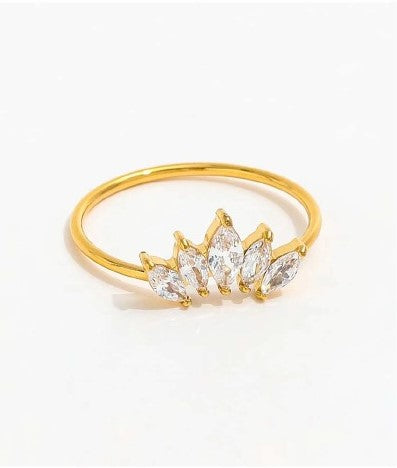 Delicate Gold Ring with Marquise-Cut Crystals