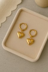 Gold Heart Drop Earrings with Crystal Accent