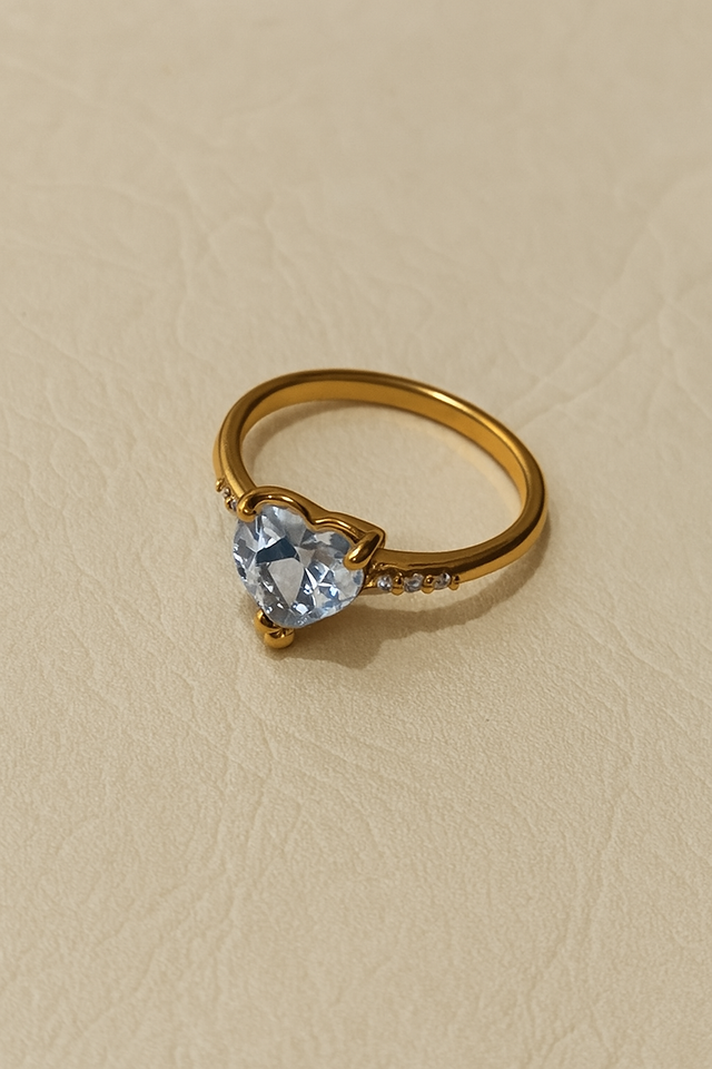 Gold Heart-Cut Crystal Ring