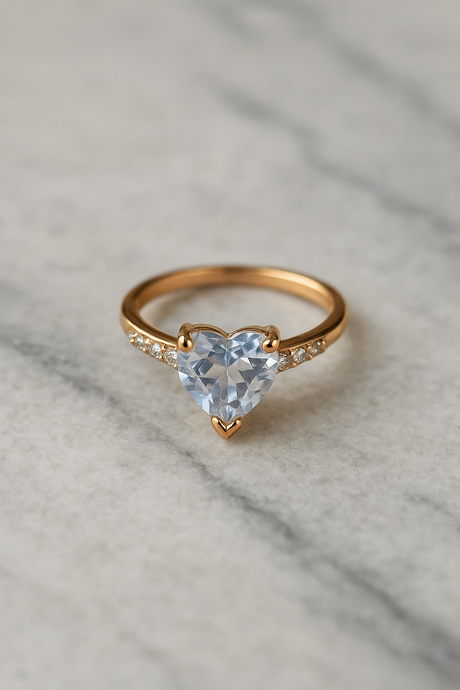 Gold Heart-Cut Crystal Ring