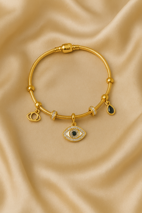 Elegant Gold-Plated Bracelet with Gemstone Charms