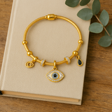 Elegant Gold-Plated Bracelet with Gemstone Charms