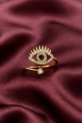 Gold-Plated Eye Motif Ring with Crystal Accents