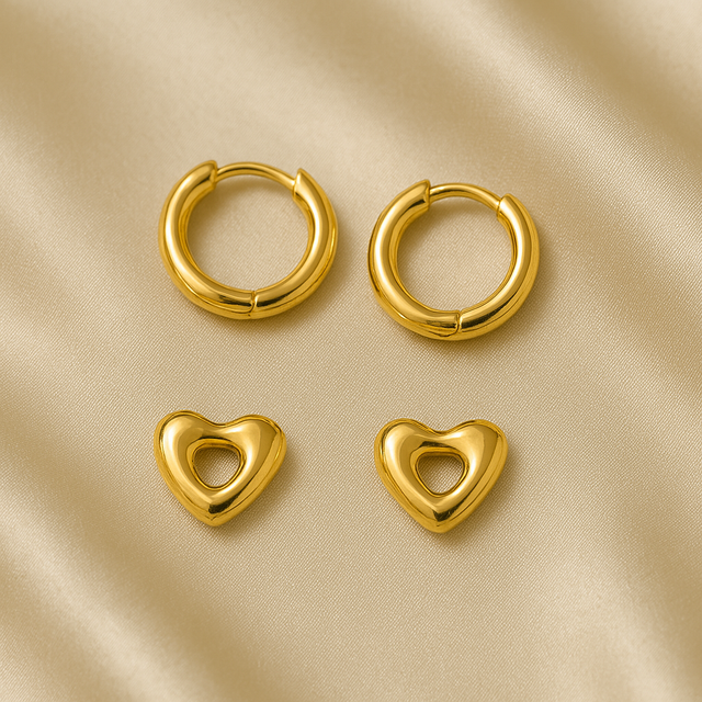 Golden Hearts Charm Hoop Earrings
