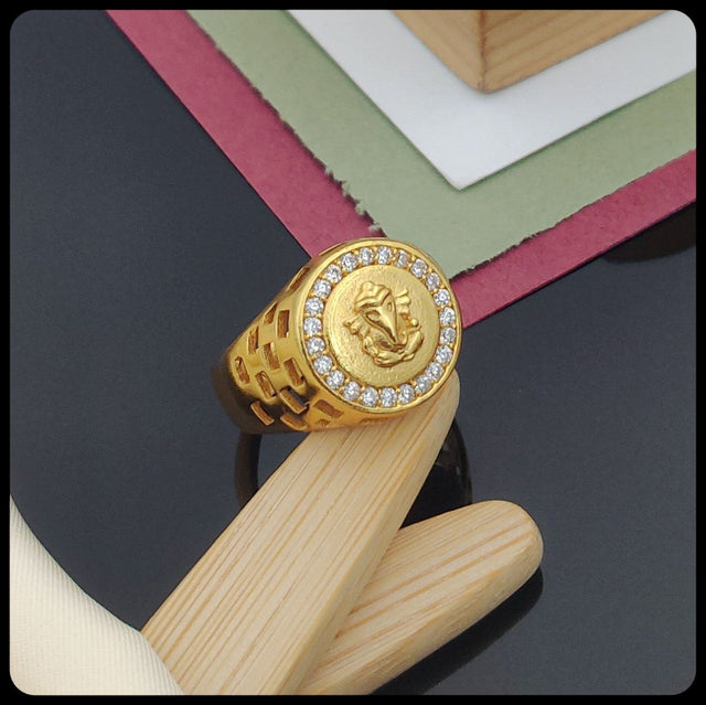 Lord Ganesha Ring with CZ Stone