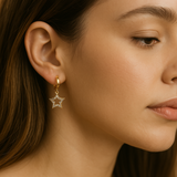 Gold Hoop Earrings with Sparkling Star Pendant