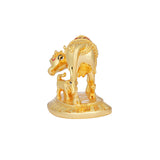 Kamdhenu Cow and Calf Sculpture - 24K Gold Plated with Red Accents (3.5 Inch)