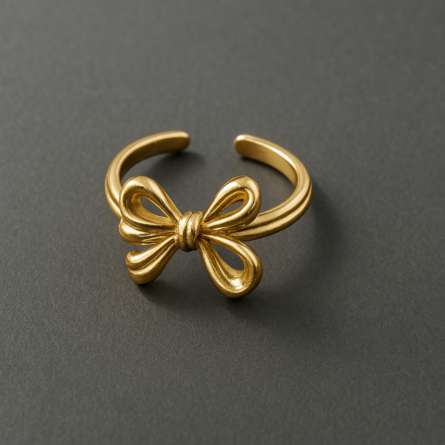 Gold-Plated Adjustable Ring with Bow Design