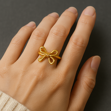 Gold-Plated Adjustable Ring with Bow Design