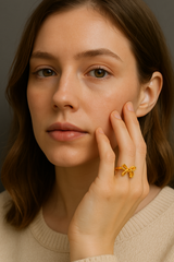Gold-Plated Adjustable Ring with Bow Design
