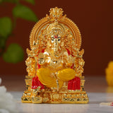 Divine Lord Ganesha Idol - 24K Gold Plated with Yellow & Red Attire