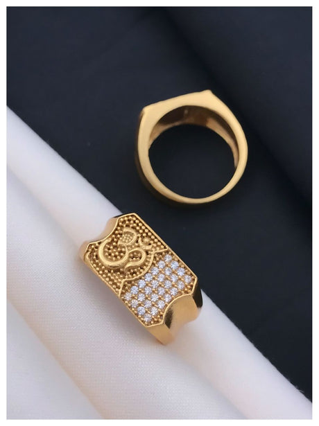 Gold-Plated ॐ  Symbol Ring with CZ Stones